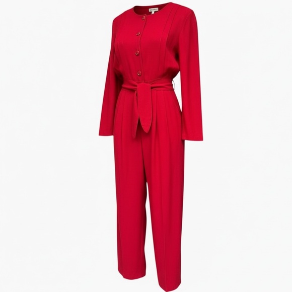 Molly Malloy Pants - Vintage Red Long Sleeve Button Front Jumpsuit Size 10 Molly Malloy Petite